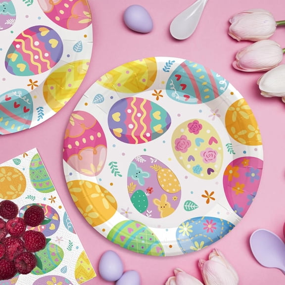 Easter Decorations Egg Paper Plates and Napkins Party Supplies Disposable Dinnerware