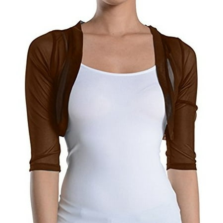 

Fashion Secrets Junior s Sheer Chiffon Bolero Shrug Jacket Cardigan 3/4 Sleeve (XXX-Large Brown)