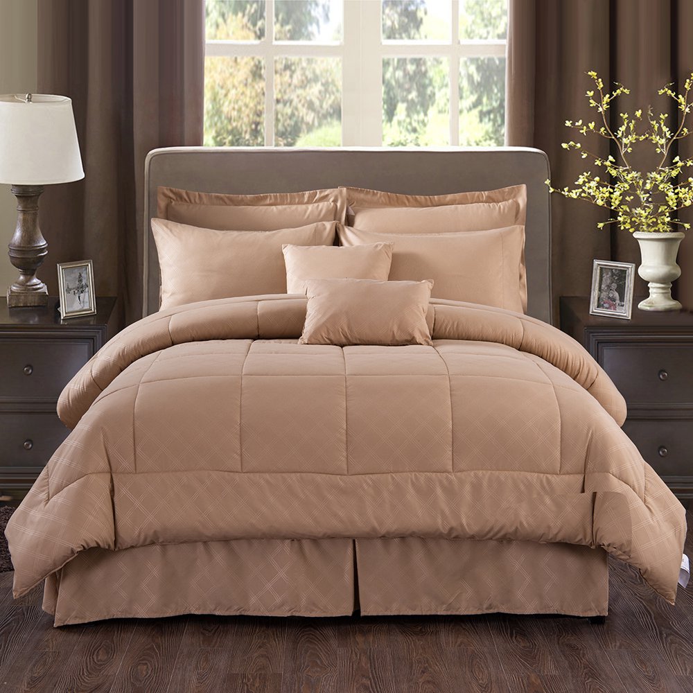 8Piece Soft Collection Bed in A Bag Comforter Set,Taupe,Twin Walmart