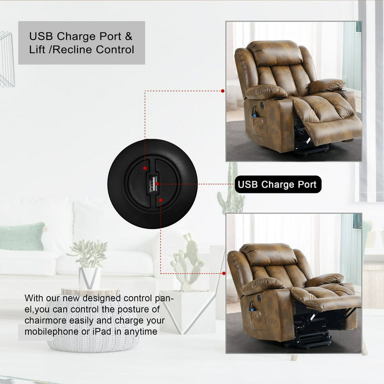 FUNECORP Power Lift Recliner Chair – Massage, Heat, Dual Motor, Infinite Positions, Cup Holders, Velvet