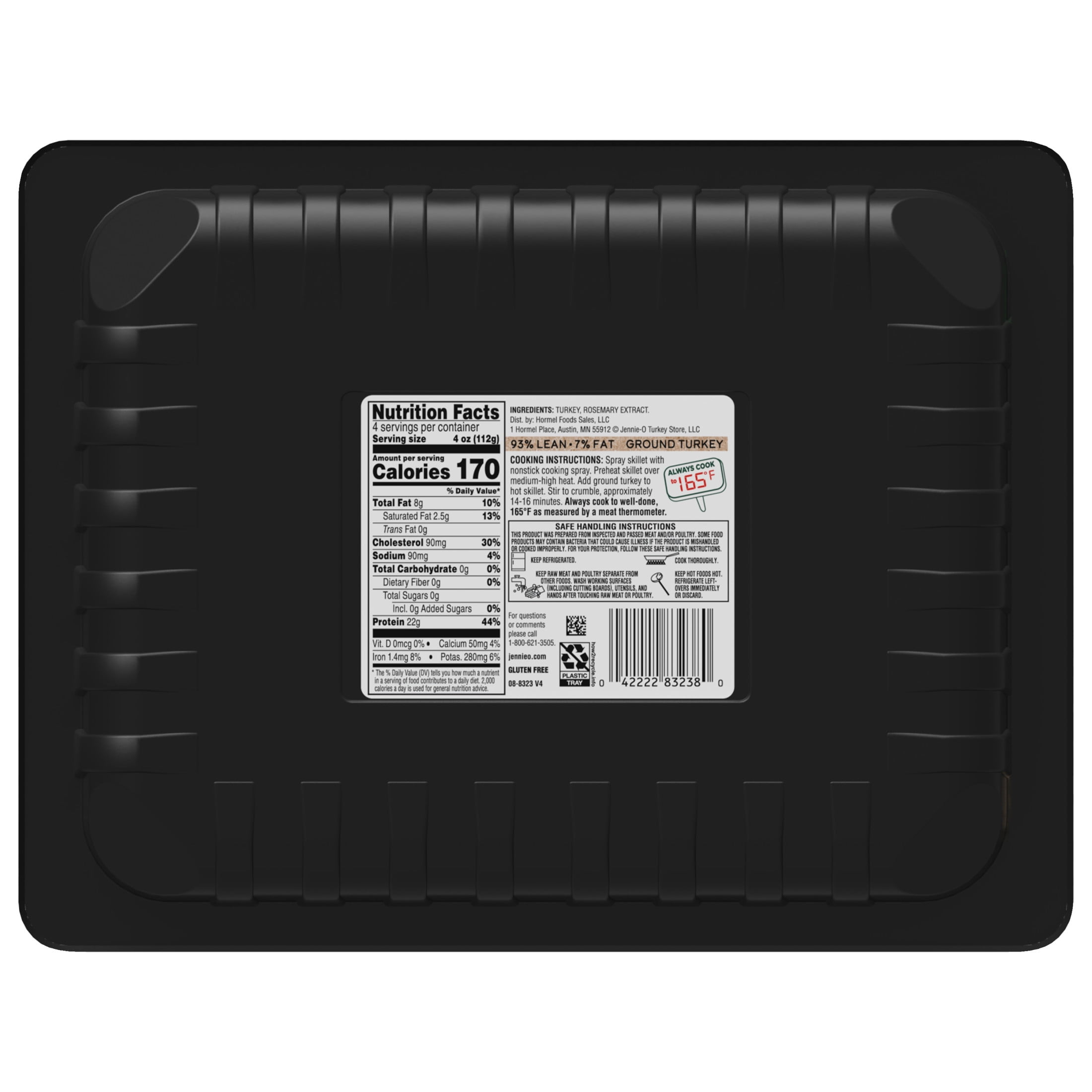 JENNIE-O All Natural Ground Turkey, 93/7%, Tray, 1 Pound, 22 Grams of Protein per Serving