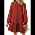 thumbnail image 3 of Vestido Estilo Sudadera de Larga para Mujer, Otoño 2025, Cuello Redondo, Punto Acanalado, Patchwork, Minivestidos Informales. Rojo XXL, 3 of 8