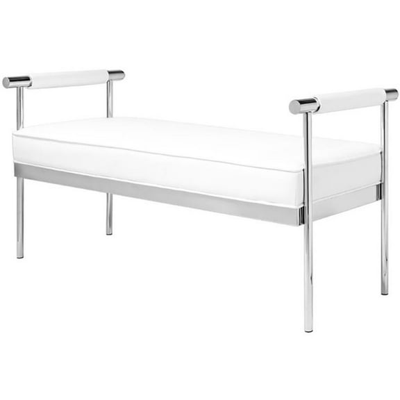 Uptown Club Faux Leather Upholstered Bench with Pick up Armrests in White