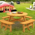 thumbnail image 4 of Outdoor 8-Person Circular Wooden Picnic Table w/ 4 Built-in Benches 2220lb Capacity for Garden, Patio, Backyard - Natural, 4 of 12