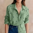 thumbnail image 4 of Women Lapel Collar Shirt, Fashion Heart Print Long Sleeve Button Down Tops, Loose Fits Versatile Blouses with Pockets，Green-a,XXL, 4 of 7