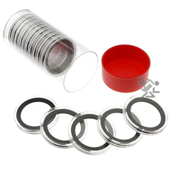 Red Capsule Tube & 15 Air-Tite X38mm Black Ring Coin Holders for 1.5oz Silver Polar Bear