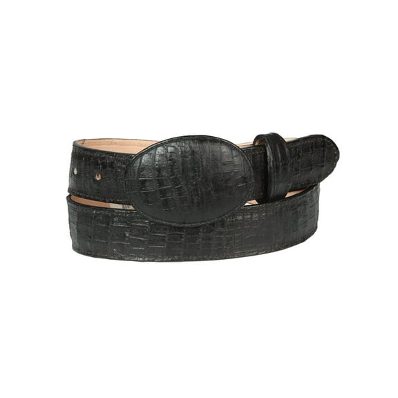 El General Men’s Cowboy Belt Imitation Caiman Belly Leather - Black 44675