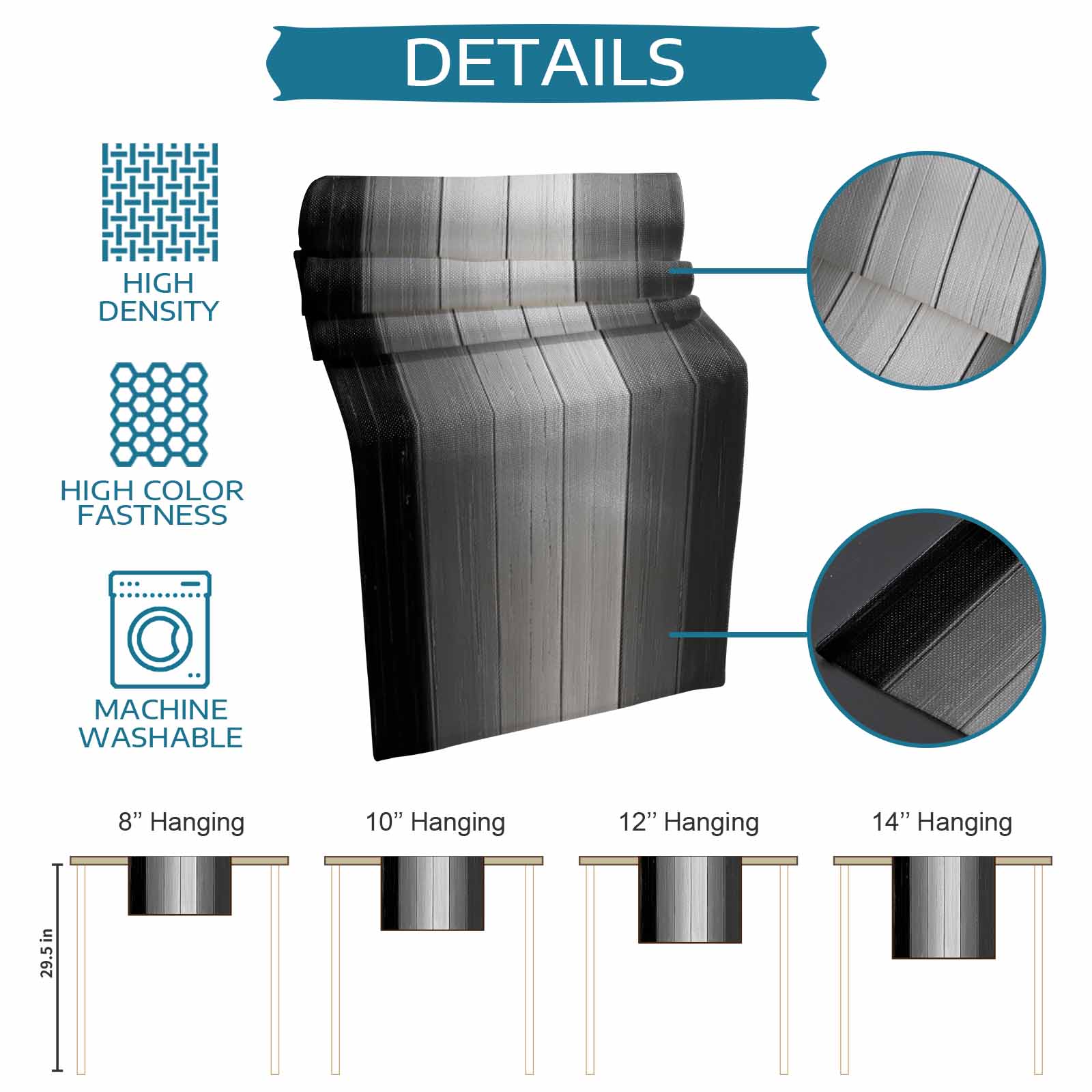Black Gray Ombre Cotton Linen Table Runner for Dining Kitchen, Vintage Country Wooden Wedding Outdoor Party Tablerunners Decoration, Dresser Scarf Coffee Tablecloth Runners 13x72 Inches