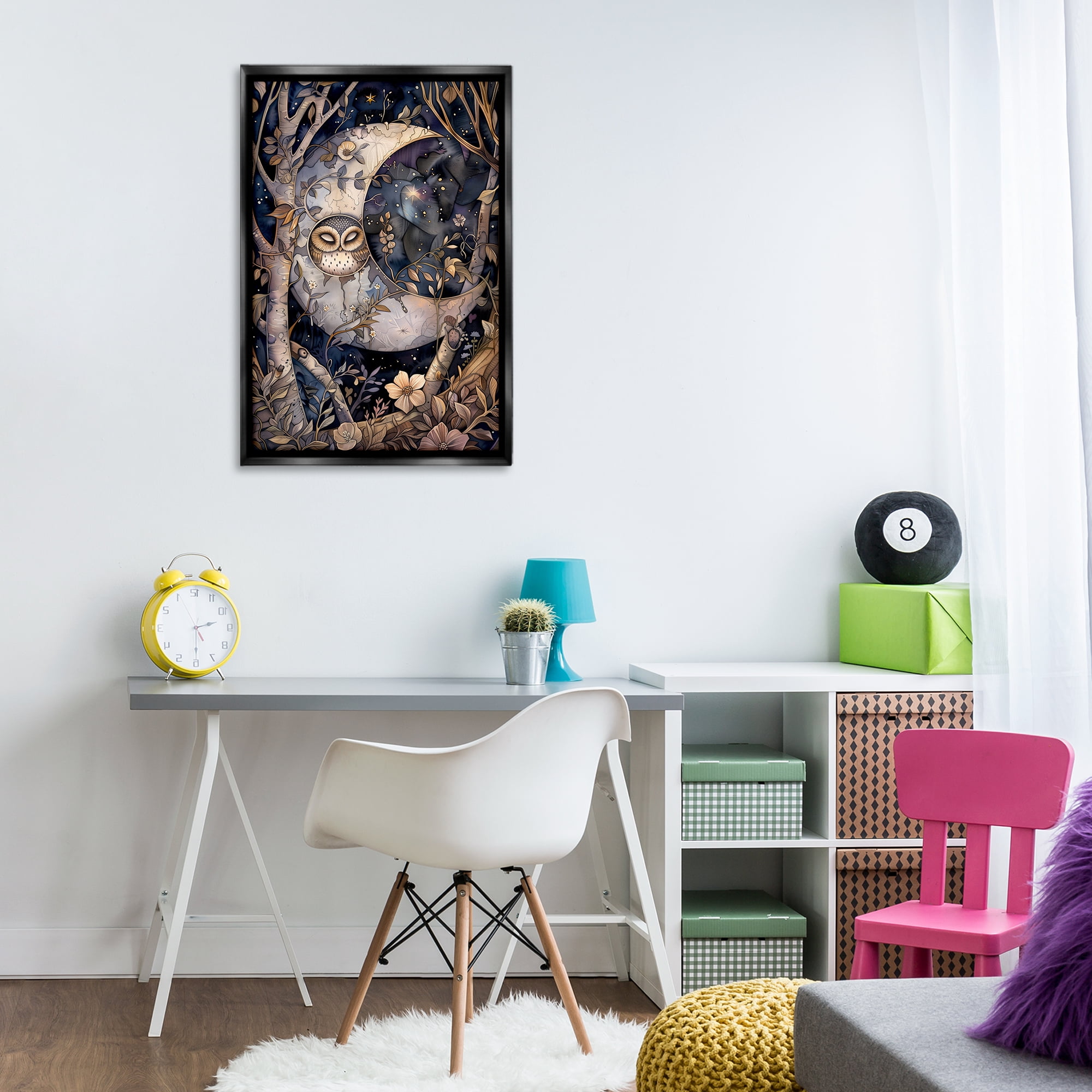 Stupell Industries Moon Owl Sleeping Animals & Insects Painting Black Floater Framed Art Print Wall Art, 21 x 31