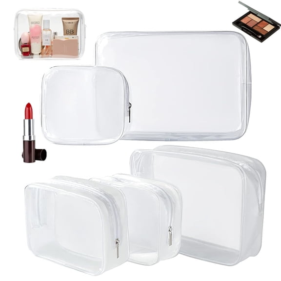 5 Pack Clear Makeup Bags Plastic Cosmetic Bag TAS Toiletry Bag for Travel Bathroom Clear Pouch Organizer Bag