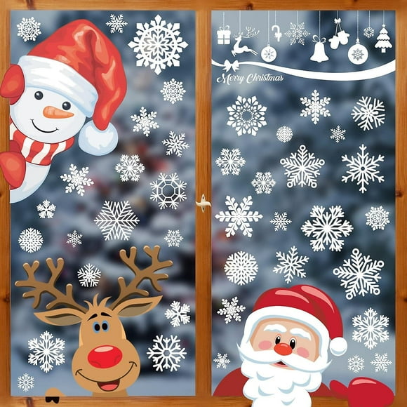Double-sided Christmas Window Clings, Window Decorations Stickers For Glass,adorable Designed Decorative Window Film Christmas Snowflakes Clings With