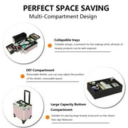 4 in 1 Rolling Makeup Train Case, Professional Aluminum Makeup Travel Organizer Cosmetic Case, Cosmetology Caboodle Case on 360° Wheels, Beauty Storage Luggage Lockable