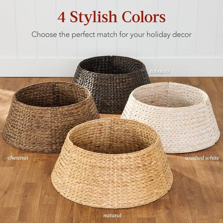 Best Choice Products Woven Hyacinth 24in Christmas Tree Collar with Cord  Cut-Out - Washed White