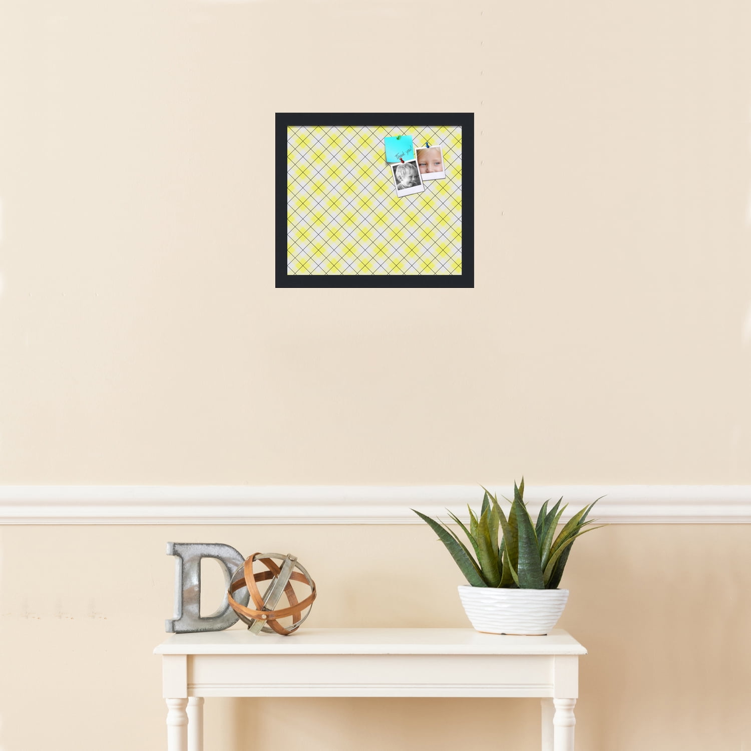 PinPix ArtToFrames 12x10 Custom Cork Bulletin Board Argyle Bright Yellow   Poster Board Has a Fabric Style Canvas Finish, Framed in Satin Black (PinPix-647)