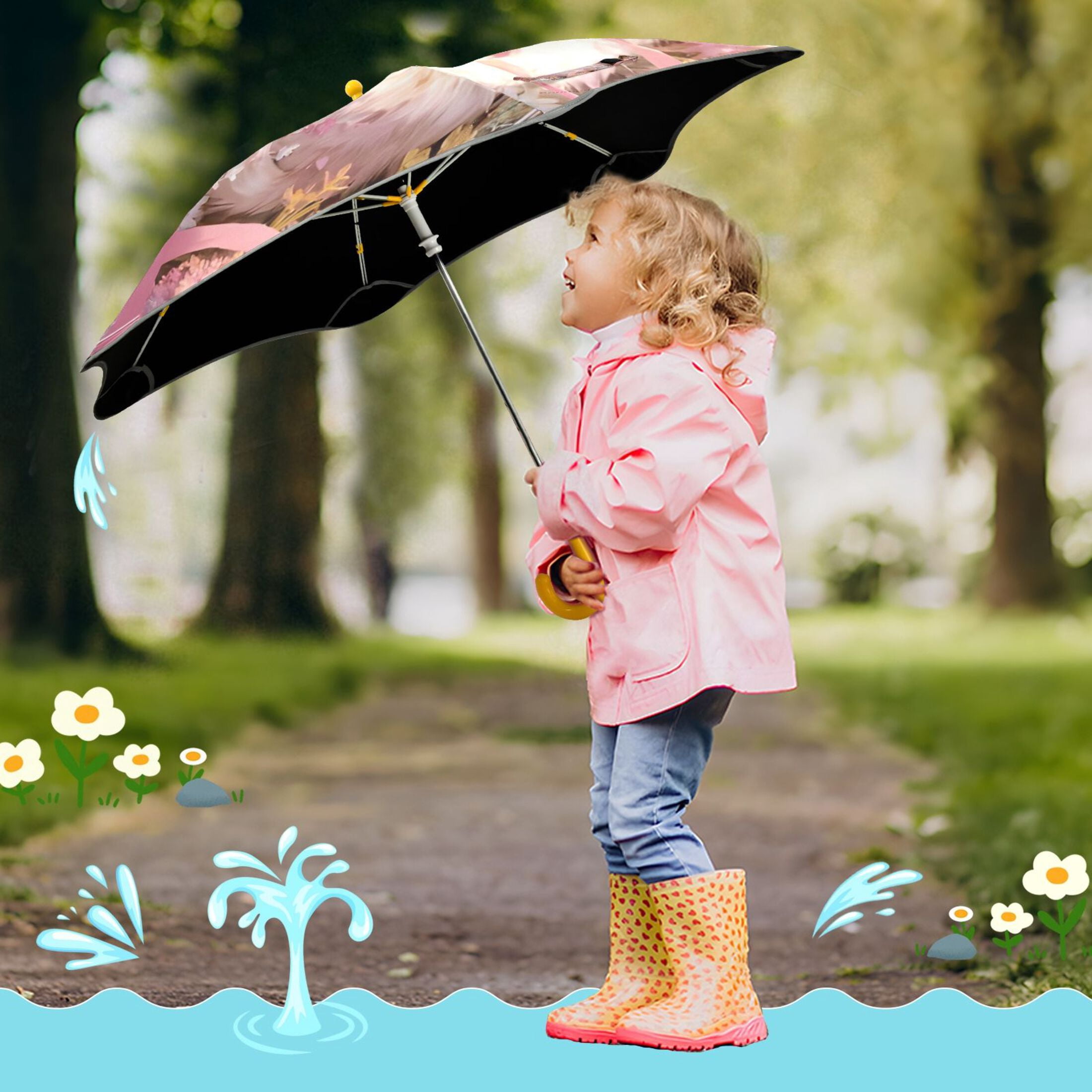 BZSMCE Folding Umbrellas Rain & UV Protection Windproof In Blush Cat’s Floral Nap Pattern