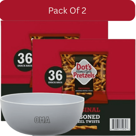 Dot’s Homestyle Original Pretzels, Crunchy Seasoned Twists Snack Bags, 1 oz., 36 pk. With White Bowl By OMA