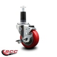 thumbnail image 2 of 3.5 Inch Red Poly Swivel 1-1/4 Inch Expanding Stem Caster with Brake SCC, 2 of 2