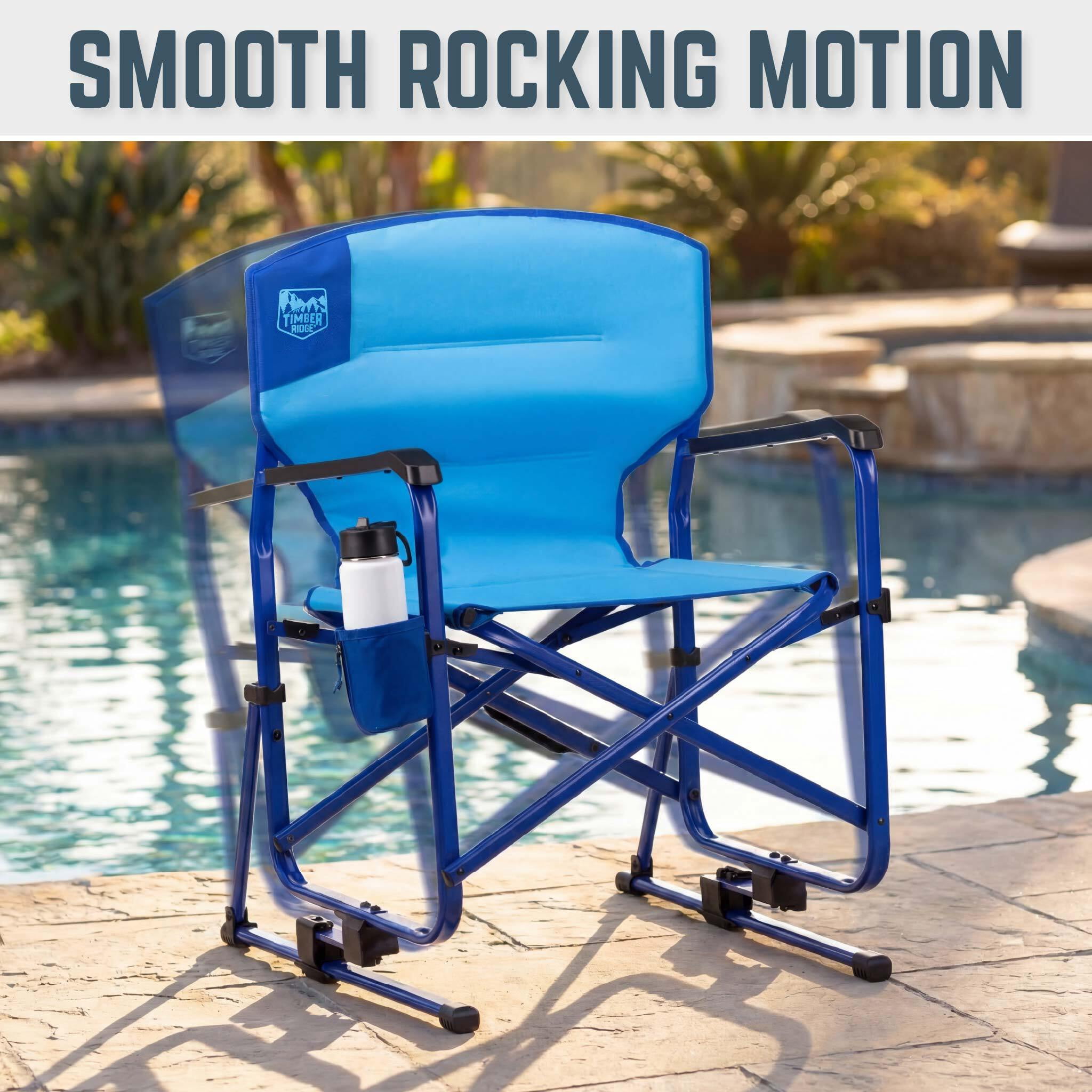 Timber Ridge TEGO™ FlowMotion™ Rocking Camping Chair, Folding Outdoor Rocker with Cup Holder, Blue Lagoon