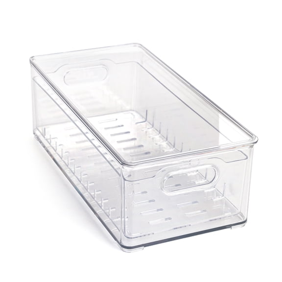 Mainstays Plastic Pull-Out Colander Bin with Removable Drainage Tray, Large, Clear, Ideal Use for Storage and Transport