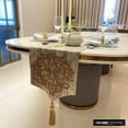 thumbnail image 6 of The HomeCentric Decorative Gold Table Runner Coffee Table Runner (14 x 36 inch) Damask, Zardozi & Tassels Table Runner, Linen fabric Table Linen, Damask Modern - Zarina Goldstitch, 6 of 10