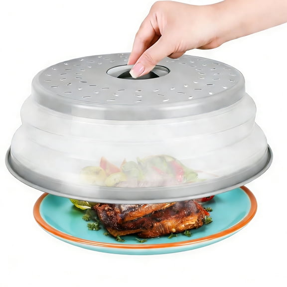 Microwave Splatter Cover for Food, Collapsible & Vented Silicone Splatter Guard Lid with Hook Hole, Microwave Food Cover for Plates, BPA Free & Dishwasher Safe, Grey