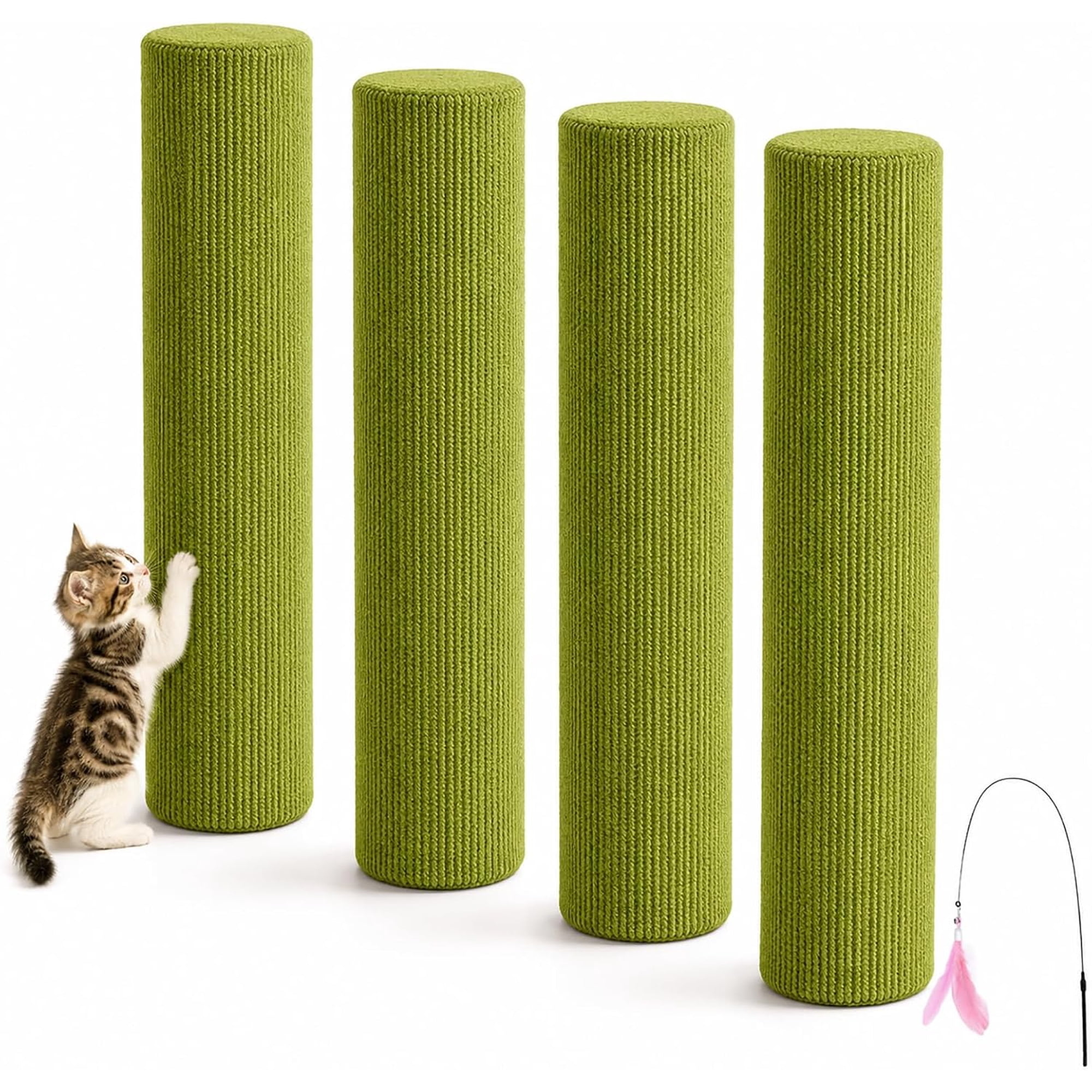 Self Adhesive Cat Climbing Post 4Pcs Wall Mounted Cat Scratcher Set No Drill Cat Wall Climber Space Saving Scratching Posts for Indoor Cats Furniture Protection DIY Wall Layout