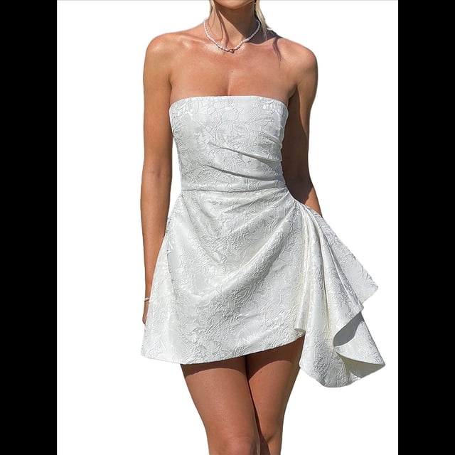 Vestido de Fiesta de Satén Bordado con Escote en V y Corte en A. L