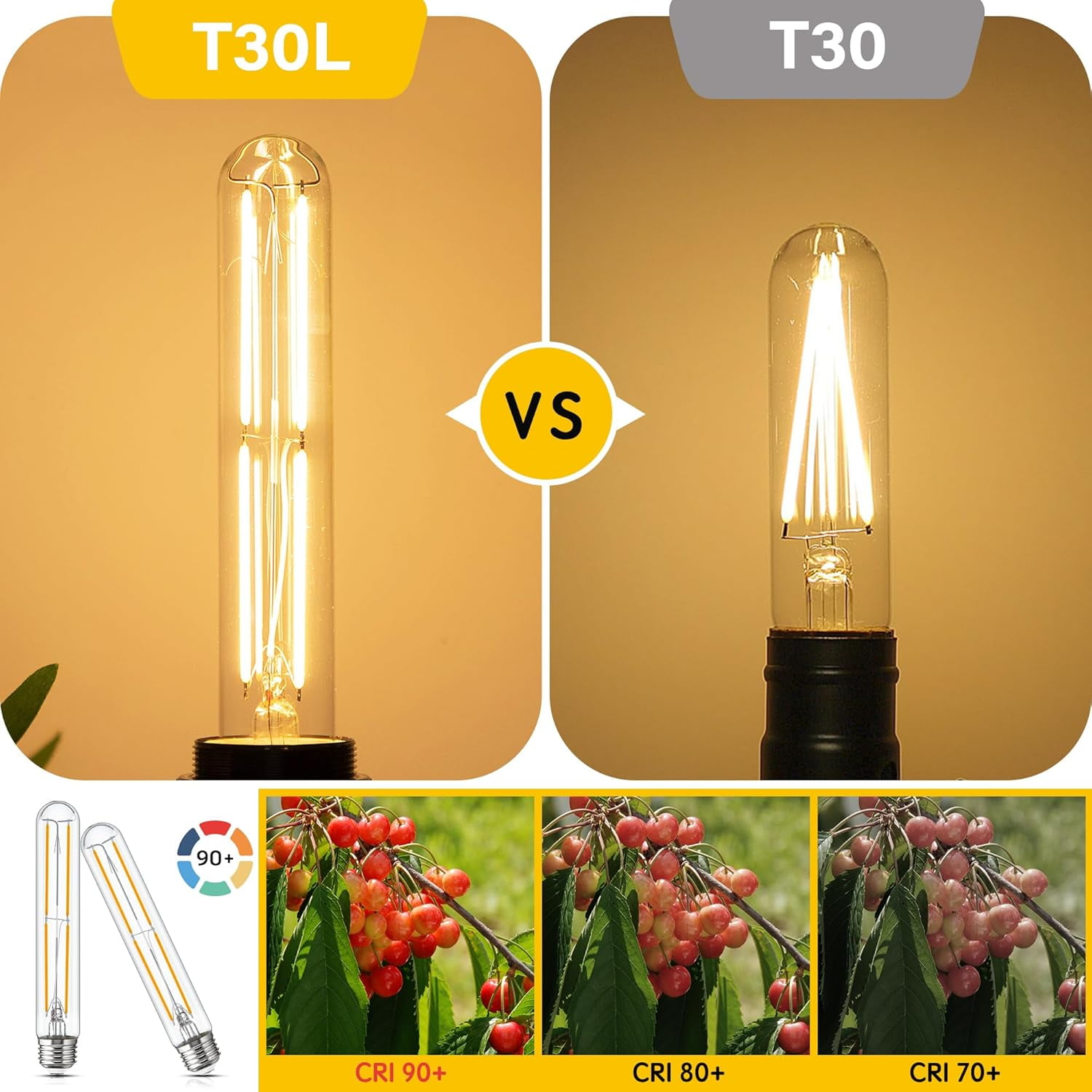 Tubular Light Bulb 7.3 Inch Dimmable T10 LED Bulb E26 6W 60 Watts Edison Bulbs 2700K Solf White,185mm Long for Wall Sconces, Pendant, Livingroom, 8-Pack