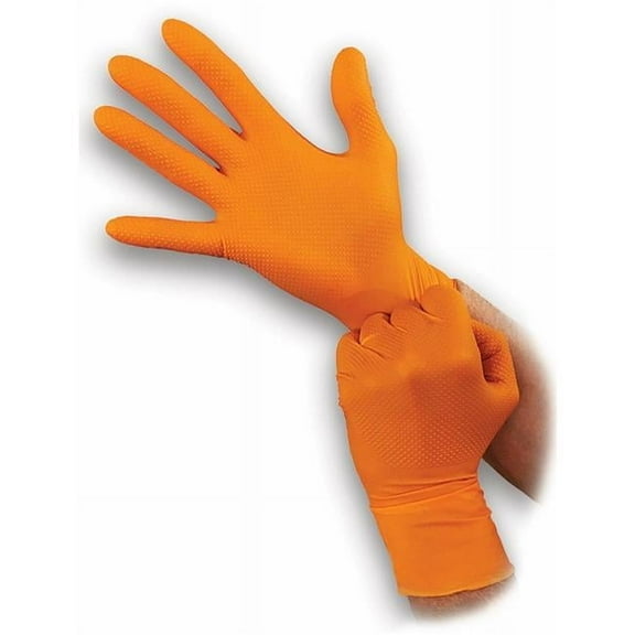 Atlantic Safety Products BLGOO-M Super Tough 8 Mil Powder Free Nitrile Disposable Gloves with Aggressive Diamond Grip, Orange - Medium - 100 per Box