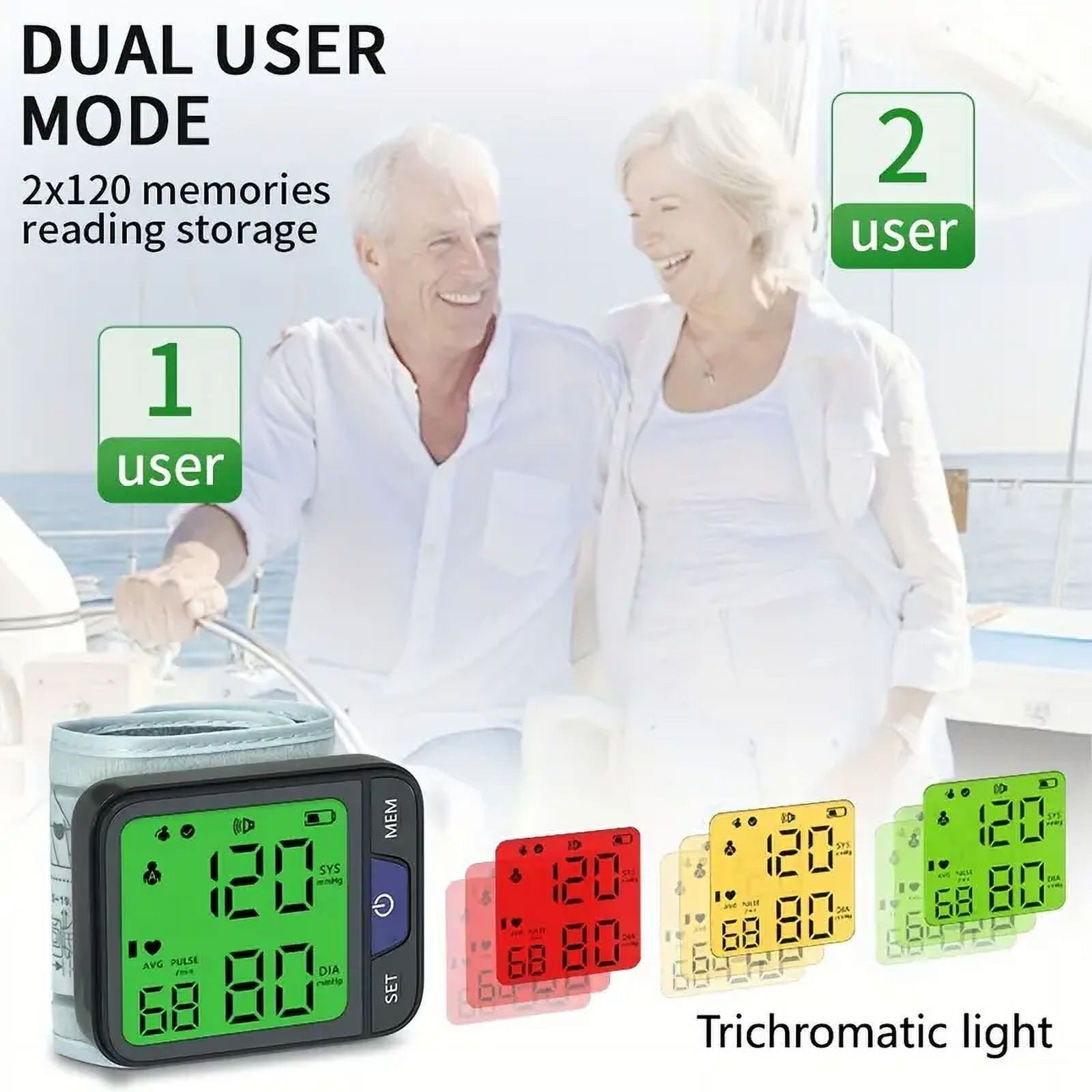 SUWU Dual User Blood Pressure Monitor with Large LED Display - Battery Powered Digital Sphygmomanometer for Adults, 2x120 Memory Storage, Adjustable Cuff, ≤36V Operating Voltage