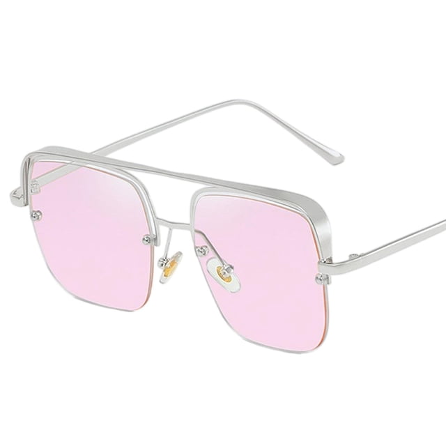 Gafas de sol Cuadradas Sunnimix para mujer Montura de Metal gran tamaño Protección UV Plata rosa