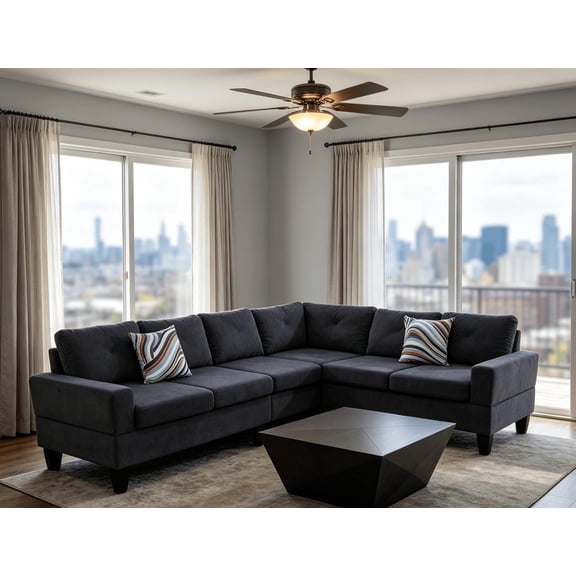 95.5" L-Shaped Sectional Sofa with 2 Pillows, 6-Seat Flannel Sectional Couches for Living Room, Comfy Cloud Modular Couch, Sturdy Wood Frame, Modern Large Sofa for Home & Apartment