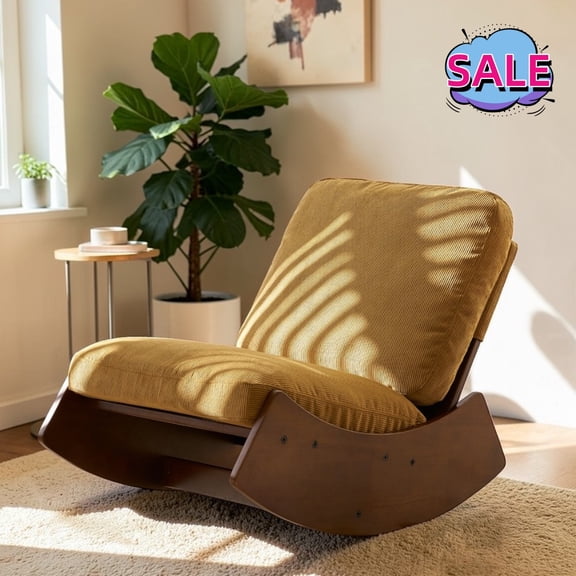 Hassch Rocking Chair, Modern Glider Rocker with Wood Frame, Upholstered Accent Chair, Reading Chair for Living Room, Bedroom, Orange