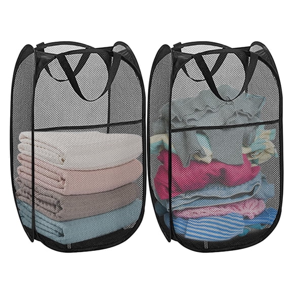 Cesto de ropa, plegable, de malla negra, plegable, 2 unidades