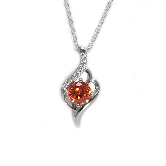 Mexican Fire Opal Necklace 925 Sterling Silver / Round Cut