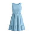 thumbnail image 4 of Girl's Summer Dresses Spaghetti Strap Swing Pleated Cotton Dress Tween Kids Boho Beach Casual Midi Sundress Light Blue 11-12 Years, 4 of 6