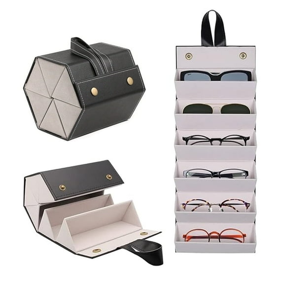 Unbranded Multipurpose Adult Unisex Portable 6 Slots Eyeglass Case, PU leather Suitable for Storage Various Eyewear Types., black