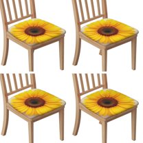 Sunflower Seat Covers for Dining Room Chairs Set Of 4,Stretch Printed Washable Chair Seat Cover with Elastic Ties and Button,Removable Waterproof Couch Cushion Covers