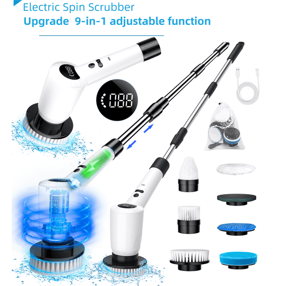 TiKenso Electric Rotary Scrubber, Upgraded Cordless Bathtub And Tile Scrubber, with Adjustable Extended Arm, Replaceable Cleaning Head, Electric Rotary Scrubber for Clean