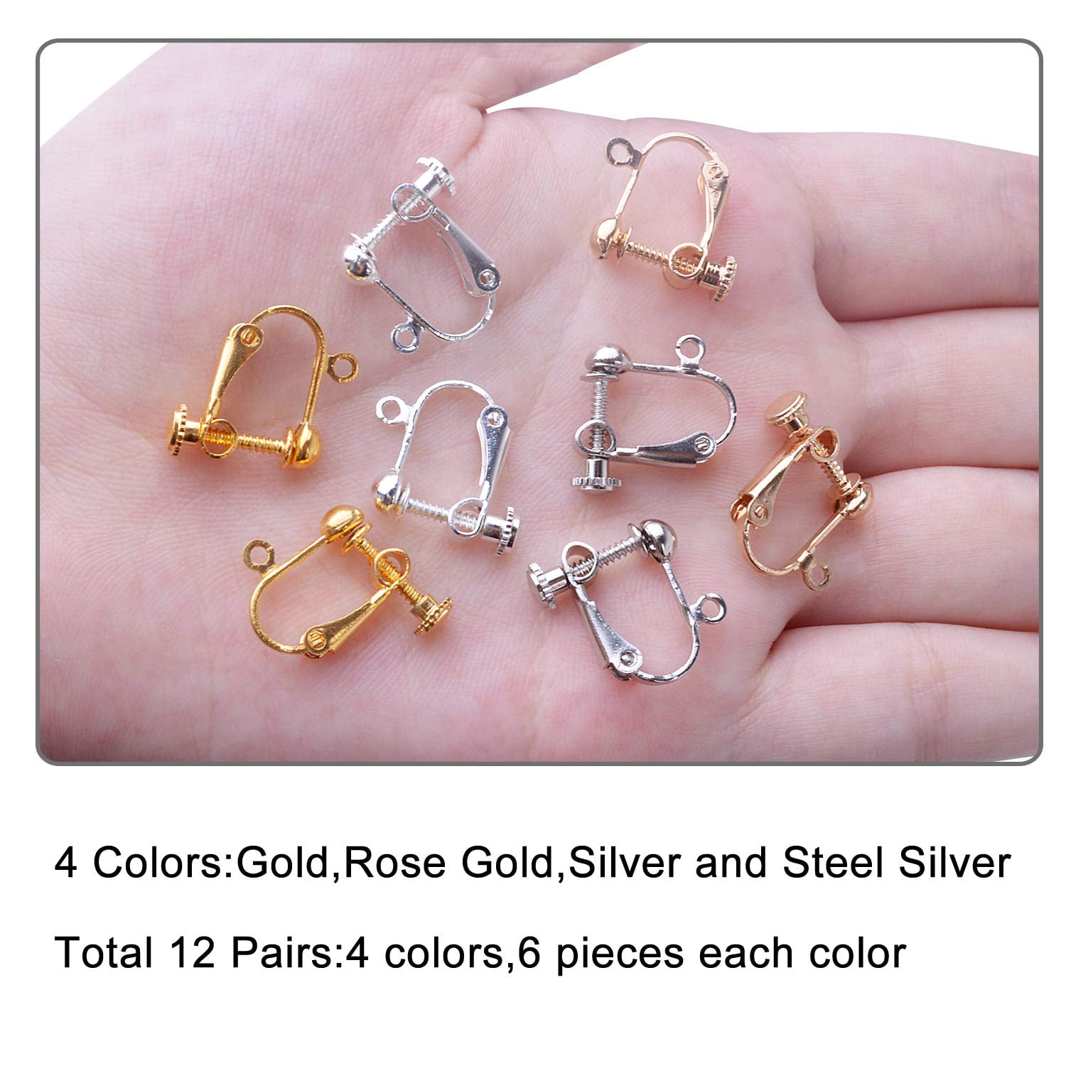 BronaGrand 24 Pieces Clip on Earring Findings Components Screw Back Ear Wire Non Pierced Earring Converter with Loop for Jewelry Making 4 Colors