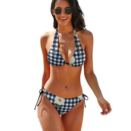 2025 Bikinis Feminine String Retro Swimwear Pattern Surfing Swimsuit Bikini Print Vintage Set Bikini Plaid White And Black
