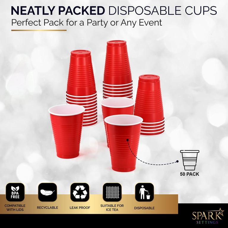 Exquisite RedHeavy Duty Disposable Plastic Cups, Bulk Party Pack
