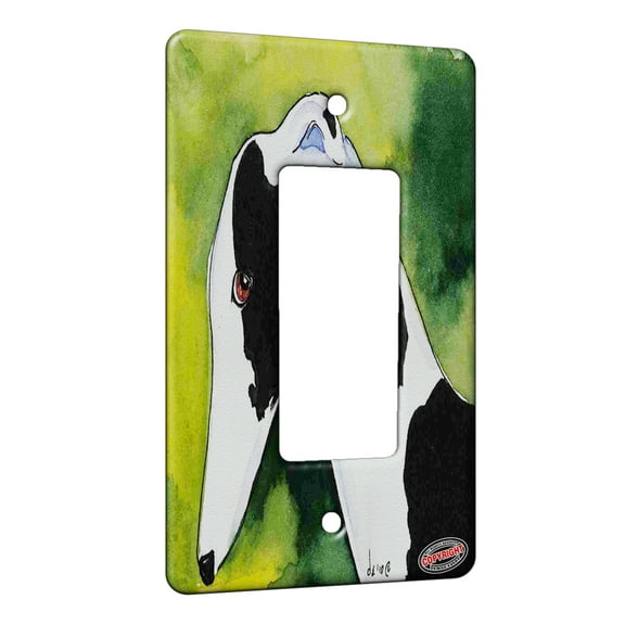 KuzmarK™ 1 Gang Rocker Wall Plate - Black Spotted Greyhound Head Study Abstract Dog Art by Denise Every