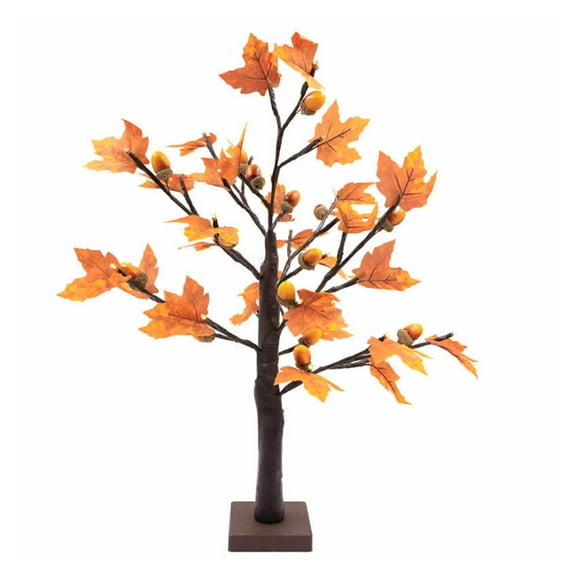 Lighted Maple Tree- 21.6 Inch Fall Artificial Tree Thanksgiving Decor Tabletop Lamp with LED Lights, Autumn Maple Leaves, Acorns,Timer Function, Battery Operated for Indoor Home
