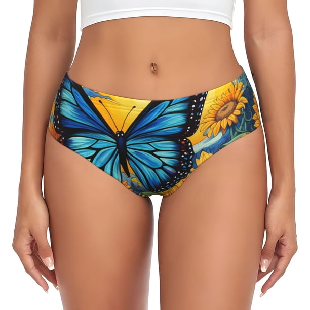 Balery Colorful Cloud Butterfly Sunflower Ropa Interior de Algodón para Mujer con Dibujo – Braguitas Cómodas y Elásticas, Estilo Clásico-XX-Large