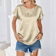 thumbnail image 3 of Dweltoz Silk Smooth Satin Tops for Women Short Sleeve Crewneck Tee Tshirt Polka Dot Print Casual Tops Spring Satin Loose Fit Office Work Blouse,Beige XL, 3 of 6