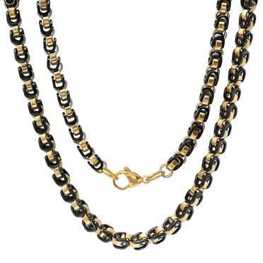 Men's Black IP 18K Gold Plated Stainless Steel Byzantine Chain Link Necklace