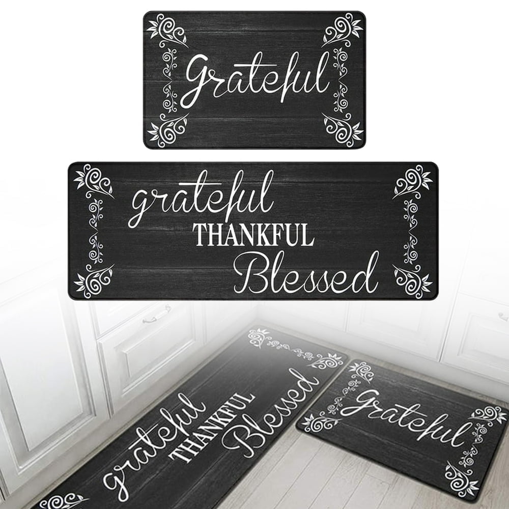 Findosom 2pcs Black Kitchen Rug Set,18"x30"+18"x47" Non-slip Anti-Fatigue Kitchen Mats Farmhouse Waterproof Kitchen Runner,Ergonomic Comfort Cushioned Standing Mat for Floor,Home,Office,Sink,Laundry