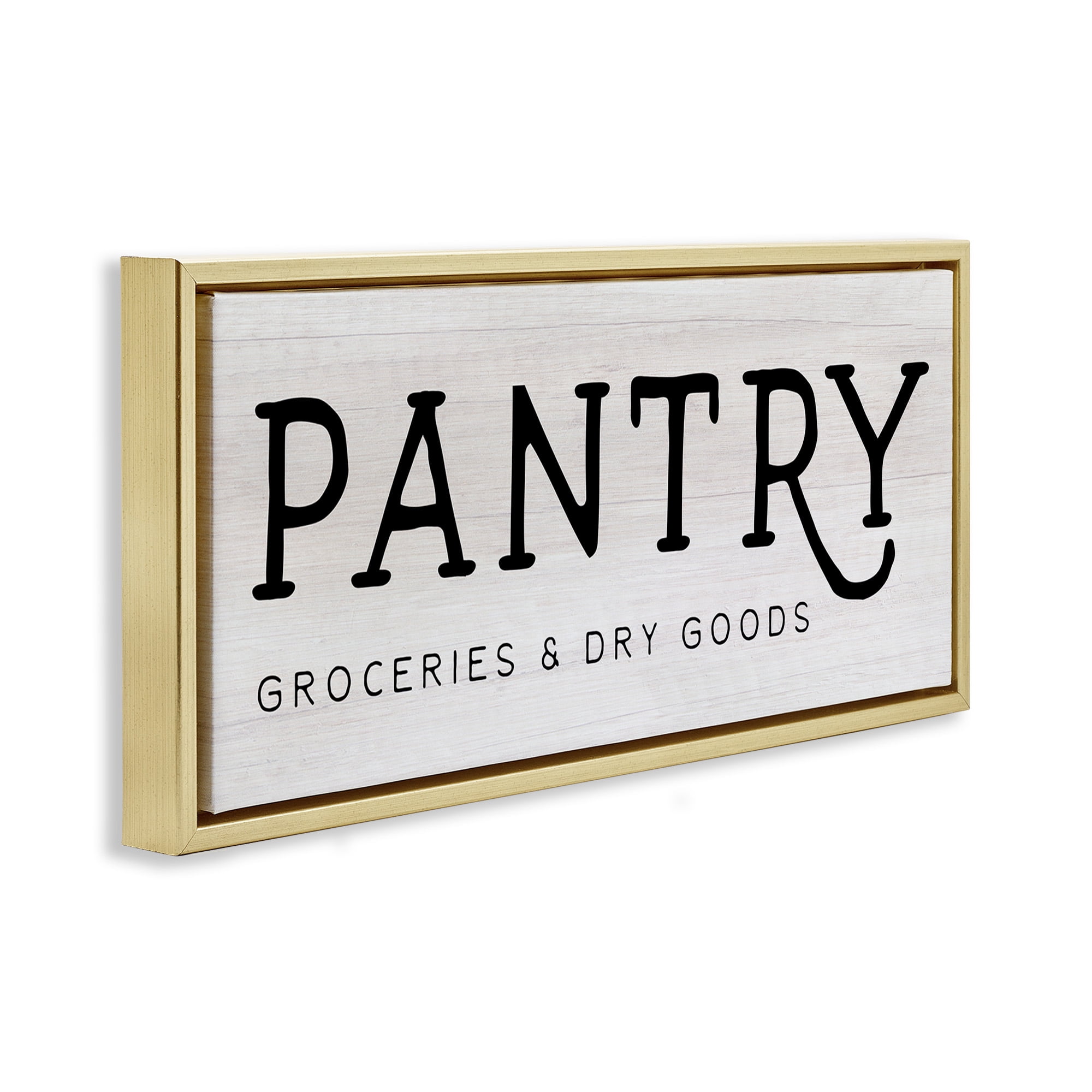 Stupell Industries Rustic Pantry Groceries Sign Typography Painting Gold Floater Framed Canvas Art Print Wall Art, 25 x 11