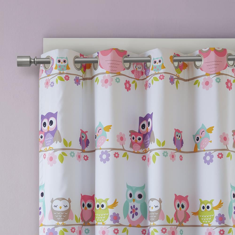 Mi Zone Wise Wendy Kids Blackout Curtain, Floral and Owl Print Window Panel, 1-Piece 50x84 , Multi Color